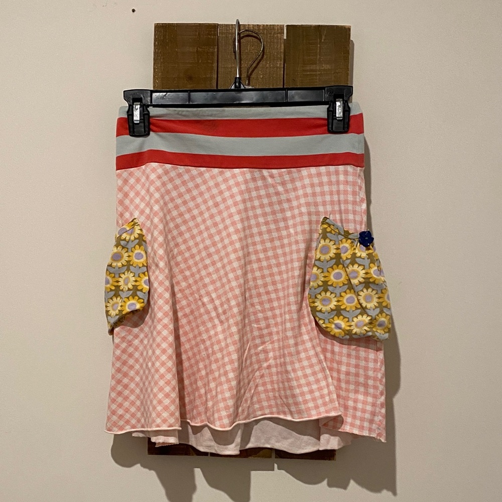 Matilda Jane Pink Gingham Skirt with Floral Pockets